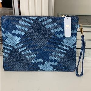 Blue woven look clutch